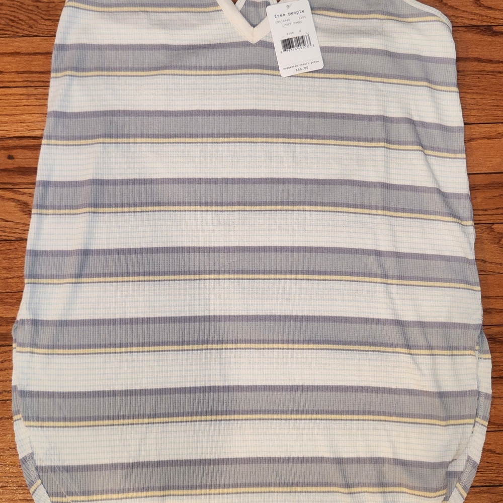 Free People Ivory Combo V-Neck Top